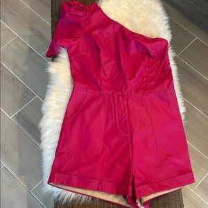 Beautiful Women’s faux leather Hot Pink One-Shoulder Romper